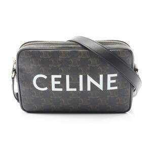 Celine Triomphe Messenger Bag Shoulder Canvas Leather Black Brown